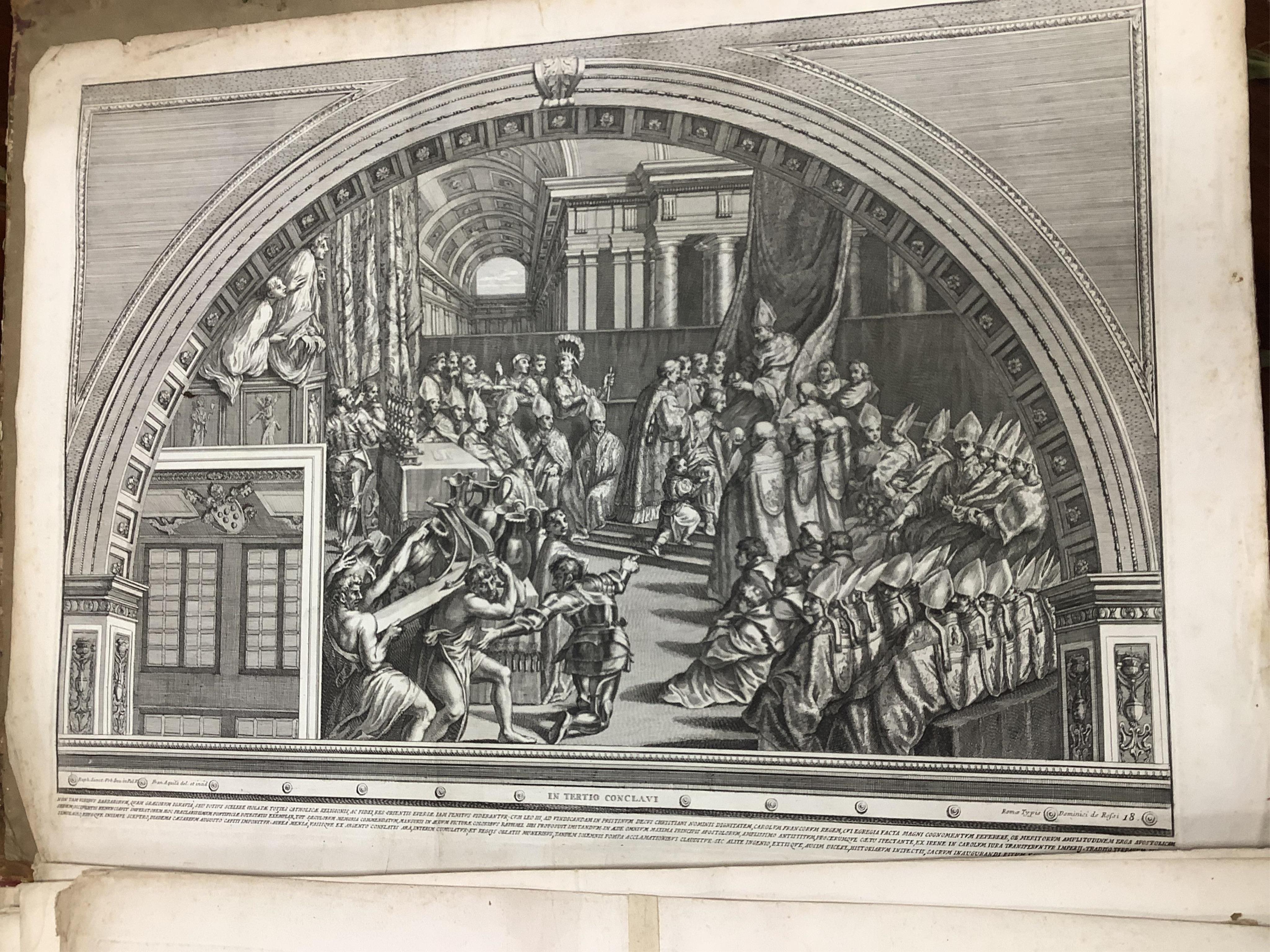 Francesco Faraone Aquila (c.1676-c.1740), old master folio of engravings, ‘Picturae Raphaelis Sanctij Urbinatis’, 54 x 73cm. Condition - fair considering age